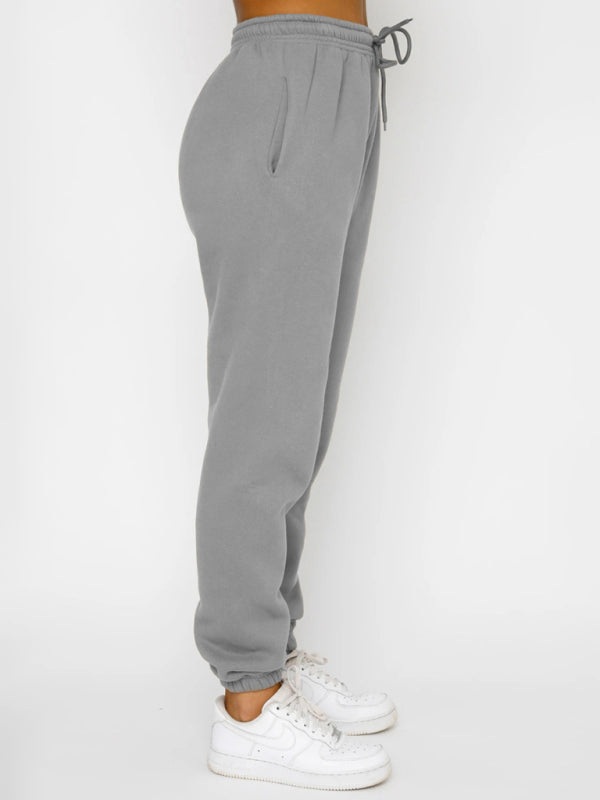 Ensemble pull-over à col rond, manches longues et pantalon, couleur unie tendance et décontracté pour femme 