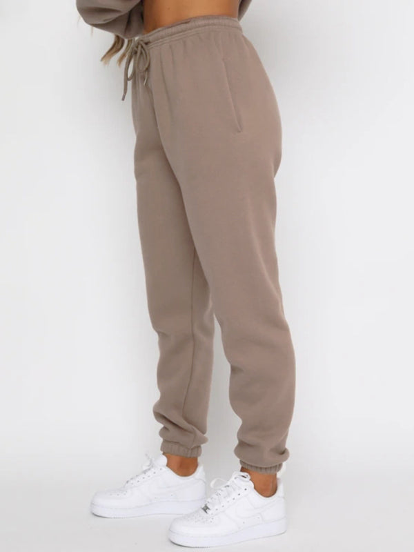 Ensemble pull-over à col rond, manches longues et pantalon, couleur unie tendance et décontracté pour femme 