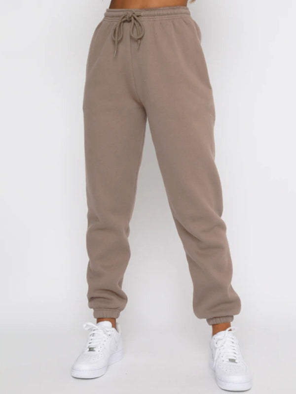 Ensemble pull-over à col rond, manches longues et pantalon, couleur unie tendance et décontracté pour femme 