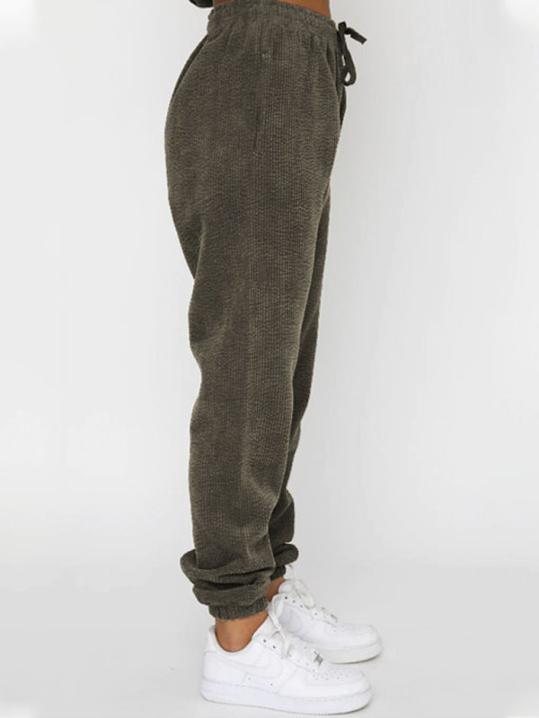 Zweiteiliges Set aus Cordhose und Rundhalsausschnitt für Damen (einfarbig) 