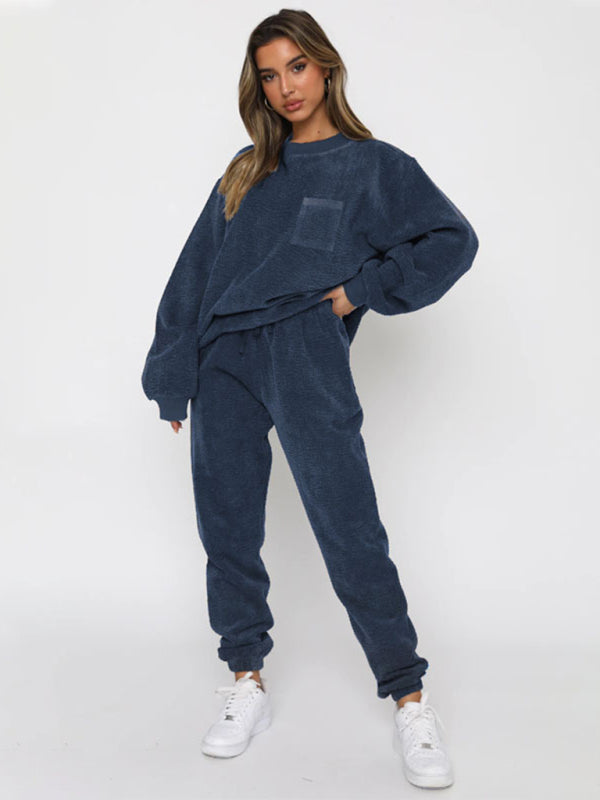 Zweiteiliges Set aus Cordhose und Rundhalsausschnitt für Damen (einfarbig) 