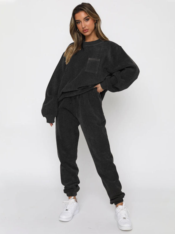 Zweiteiliges Set aus Cordhose und Rundhalsausschnitt für Damen (einfarbig) 