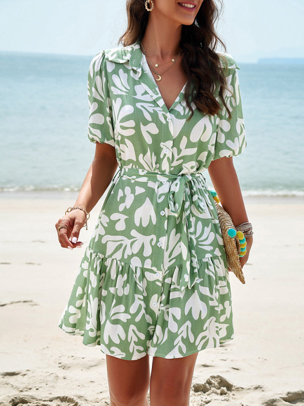 Robe élégante imprimée à manches courtes pour femme 