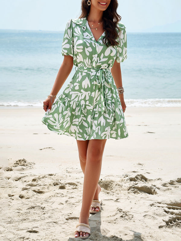 Robe élégante imprimée à manches courtes pour femme 