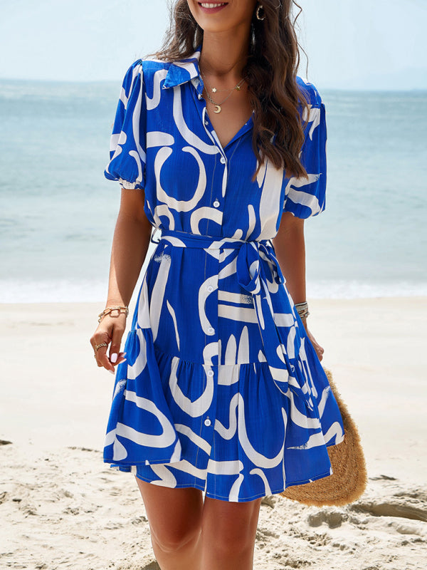 Robe élégante imprimée à manches courtes pour femme 