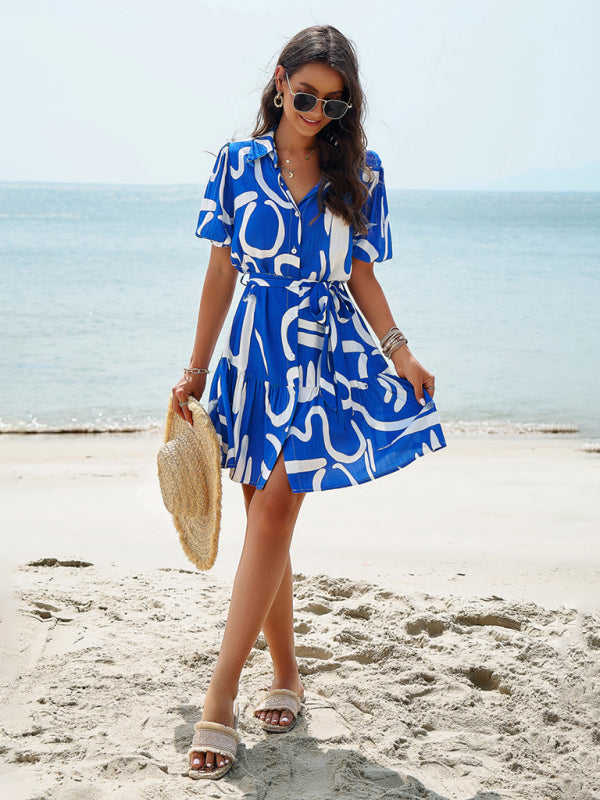 Robe élégante imprimée à manches courtes pour femme 