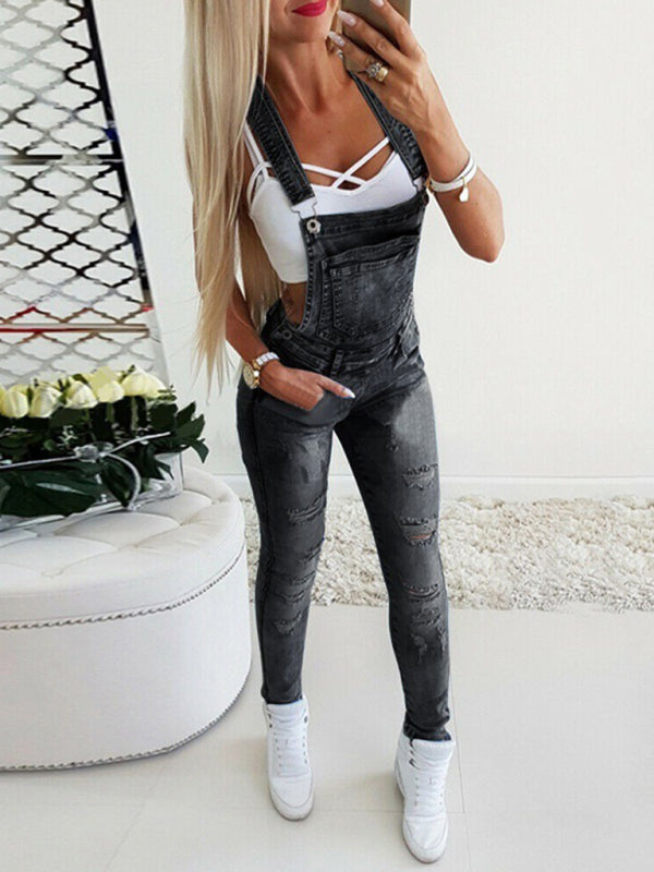 Sexy enge Latzhose, handgerissene Damenjeans 