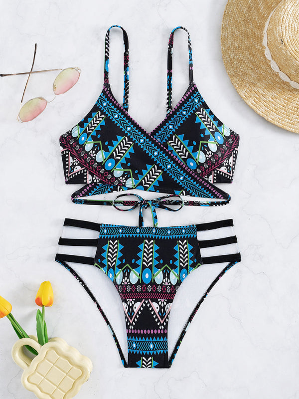 Feminine western style printed stretch elastic two piece bikini