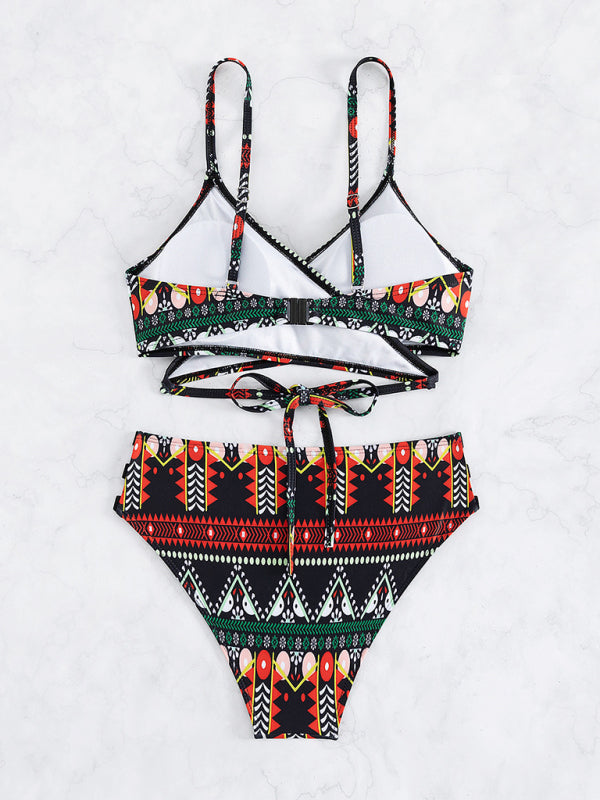 Feminine western style printed stretch elastic two piece bikini