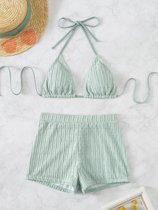 Feminine lace-up textured two-piece bikini - Closther