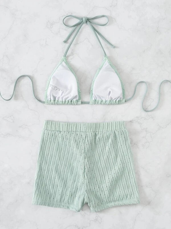 Feminine lace-up textured two-piece bikini - Closther