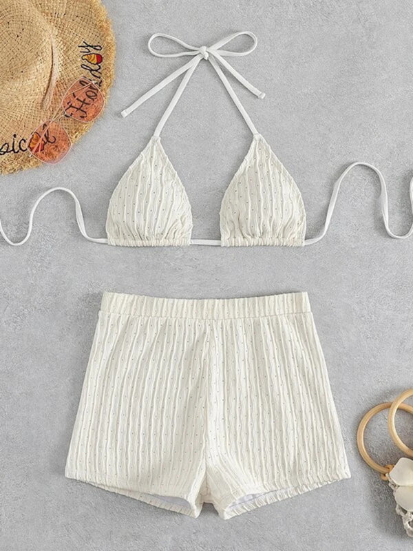 Feminine lace-up textured two-piece bikini - Closther