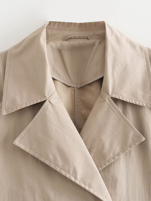 Neue, schmal geschnittene, langärmelige, kurze, lässige Windjacke für Damen mit zweireihigem Knopfverschluss 