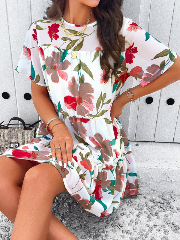 Robe courte imprimée décontractée pour femme, manches courtes 