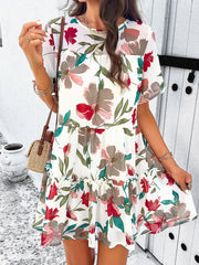 Robe courte imprimée décontractée pour femme, manches courtes 