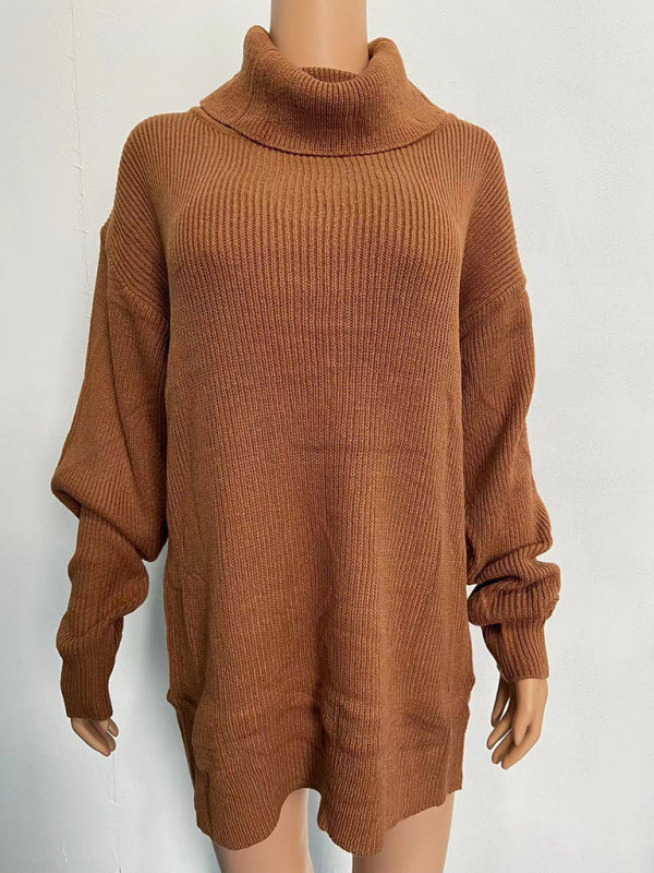 Lässiger, lockerer, einfarbiger Rollkragenpullover für Damen 