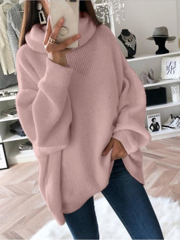 Lässiger, lockerer, einfarbiger Rollkragenpullover für Damen 