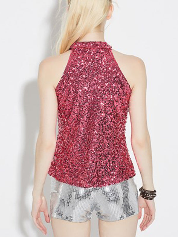 Women's New Fashion Sexy Sleeveless Slim Pullover Sequined Top