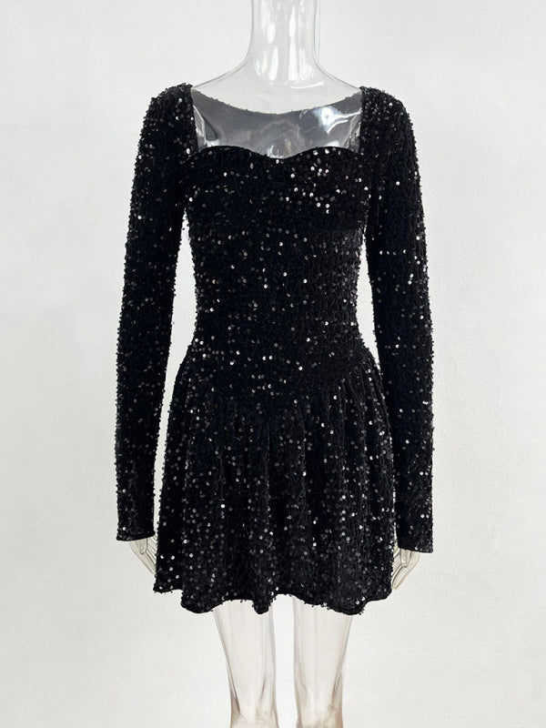 Neues modisches, sexy Paillettenkleid mit langen Ärmeln für Damen 