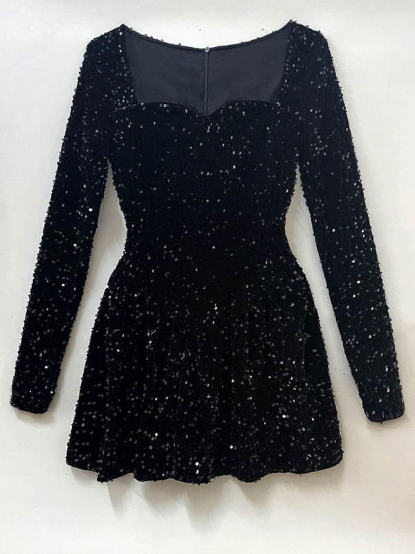 Neues modisches, sexy Paillettenkleid mit langen Ärmeln für Damen 