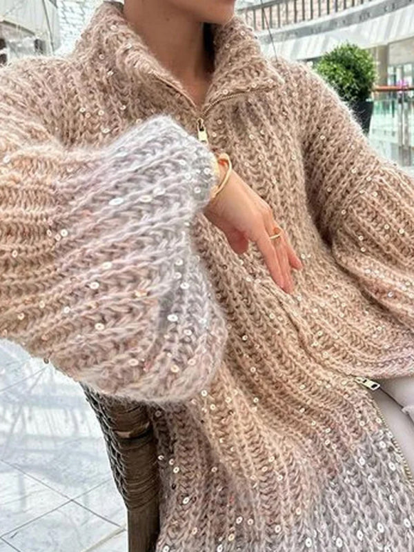 Nouveau cardigan à sequins pour femme, confortable et tendance, avec col en V. 