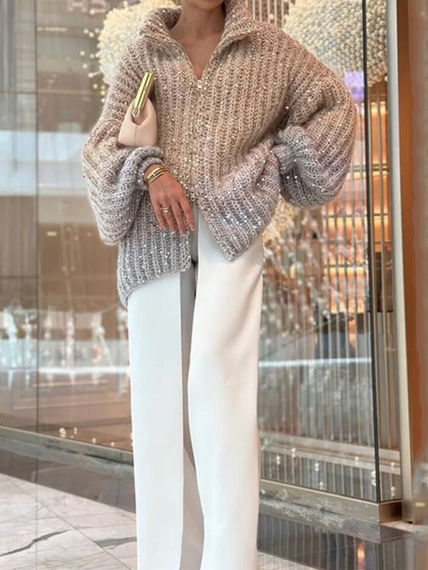 Nouveau cardigan à sequins pour femme, confortable et tendance, avec col en V. 