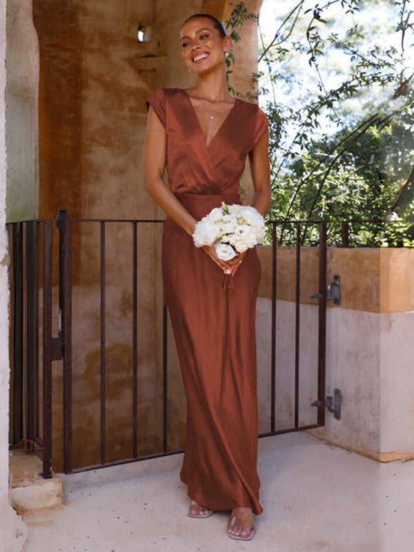 Robe de soirée sexy à col en V pour femme, jupe longue sirène 