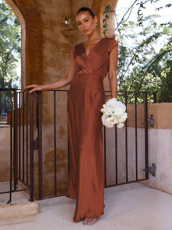 Robe de soirée sexy à col en V pour femme, jupe longue sirène 