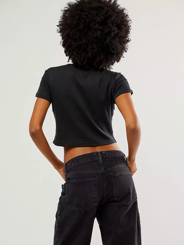 Neues Damen-T-Shirt mit Schleifenprint zum Valentinstag, Kurzarm, schmal geschnitten, Streetwear-Style, Hot Girl Fashion 