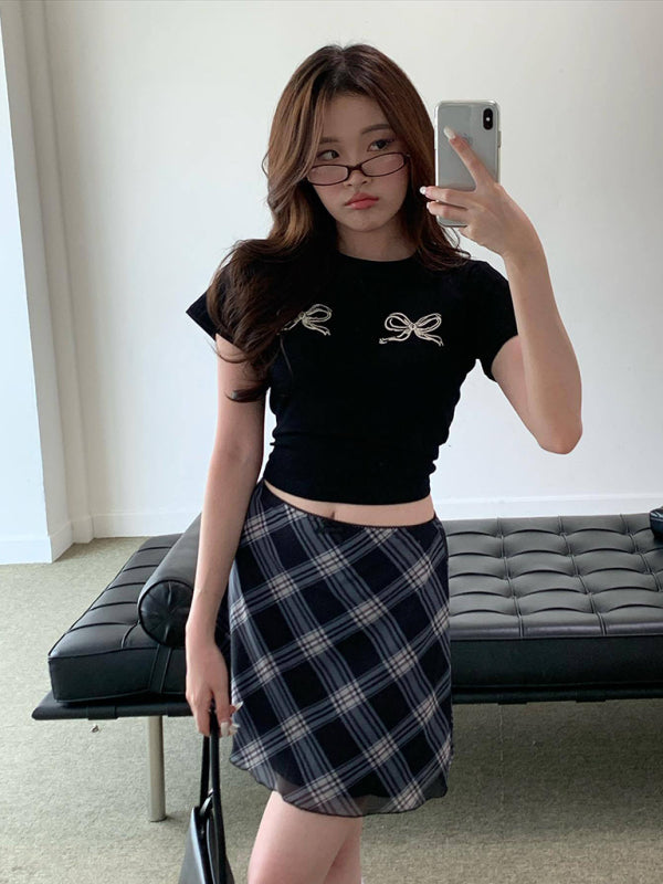 Neues Damen-T-Shirt mit Schleifenprint zum Valentinstag, Kurzarm, schmal geschnitten, Streetwear-Style, Hot Girl Fashion 