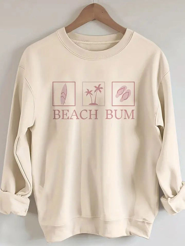 Sweat-shirt décontracté à col rond pour femmes, style plage, avec inscription 