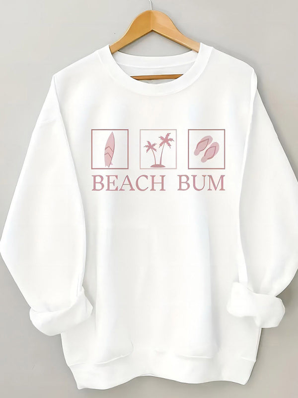 Sweat-shirt décontracté à col rond pour femmes, style plage, avec inscription 