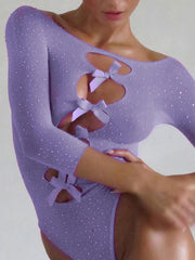 Neuer, sexy Damen-Jumpsuit mit hohem elastischem Strickmuster, durchsichtiger Schleife und hohlen Diamanten 