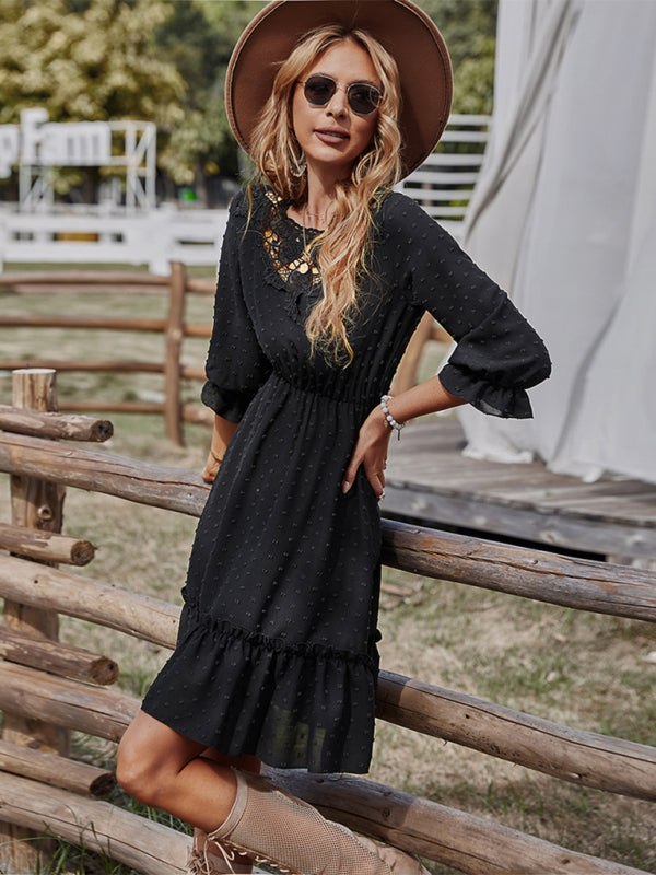 Taillenschlankmachendes Spitzen-Patchworkkleid für Damen 