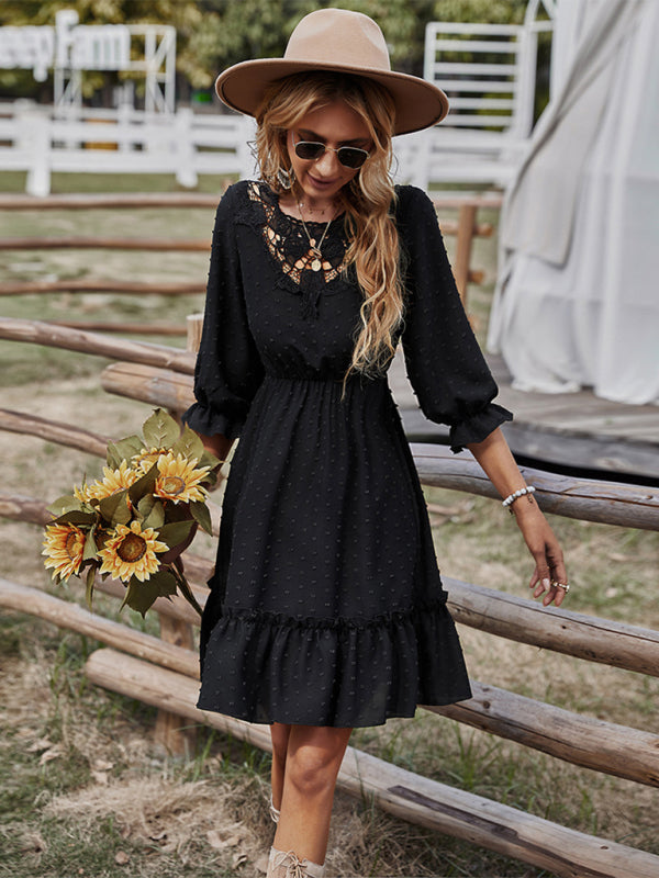 Taillenschlankmachendes Spitzen-Patchworkkleid für Damen 