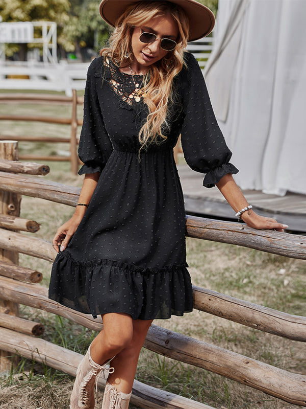 Taillenschlankmachendes Spitzen-Patchworkkleid für Damen 