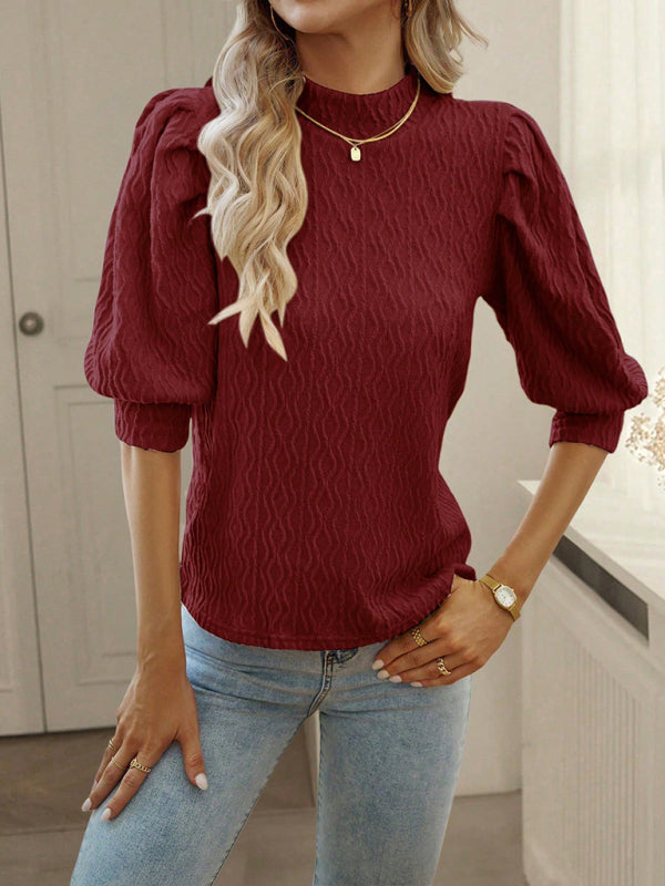 Haut élégant à manches courtes bouffantes, couleur unie, pour femme, idéal pour les trajets domicile-travail 