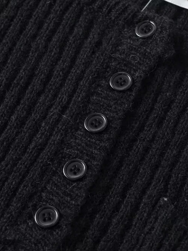 Women's new round neck thickened curved hem short long-sleeved sweater