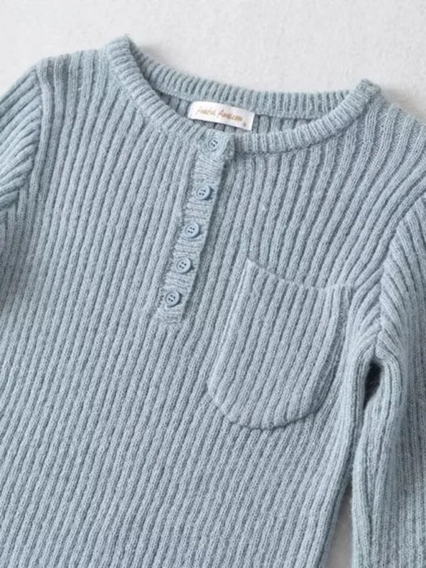 Women's new round neck thickened curved hem short long-sleeved sweater