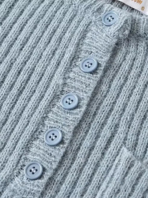 Women's new round neck thickened curved hem short long-sleeved sweater