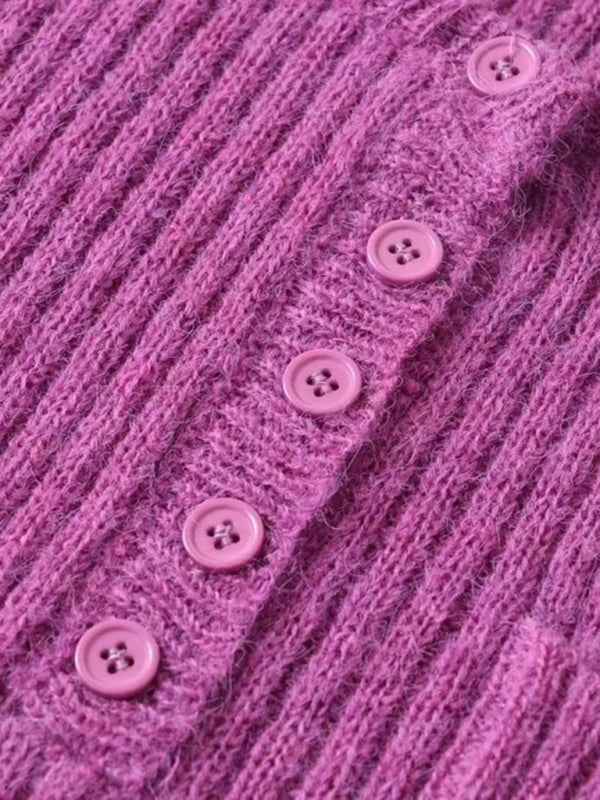 Women's new round neck thickened curved hem short long-sleeved sweater