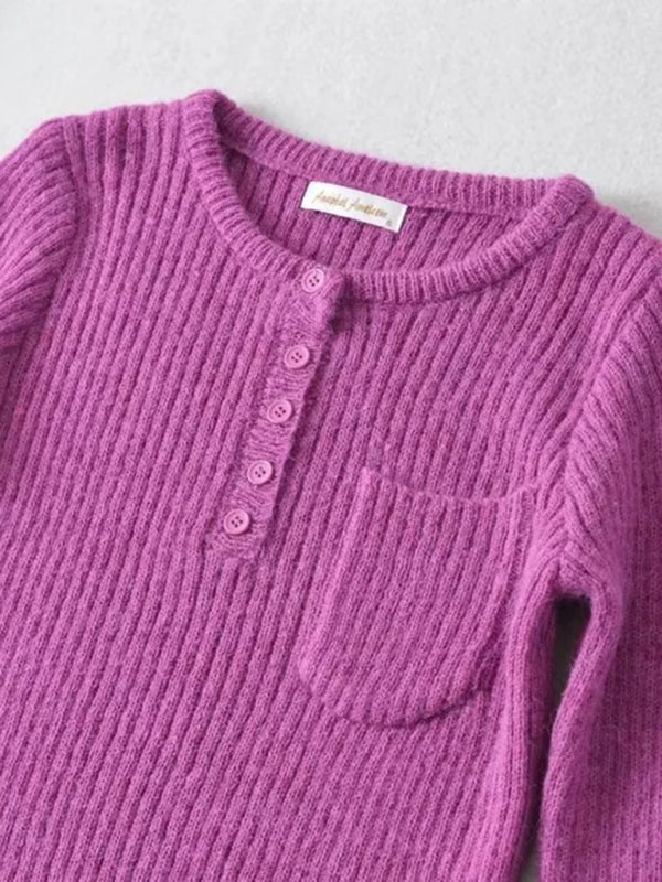 Women's new round neck thickened curved hem short long-sleeved sweater