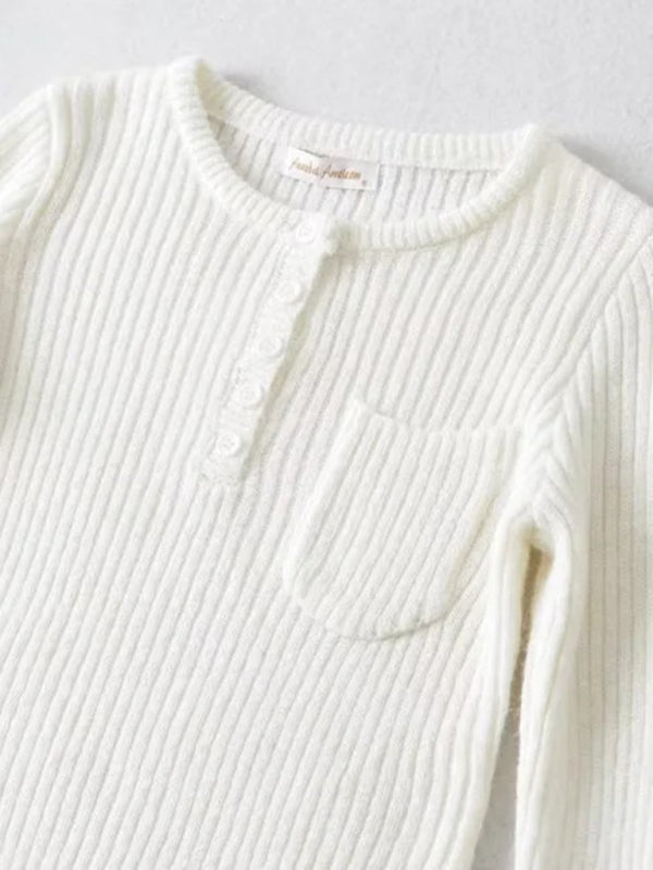 Women's new round neck thickened curved hem short long-sleeved sweater