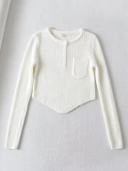 Women's new round neck thickened curved hem short long-sleeved sweater