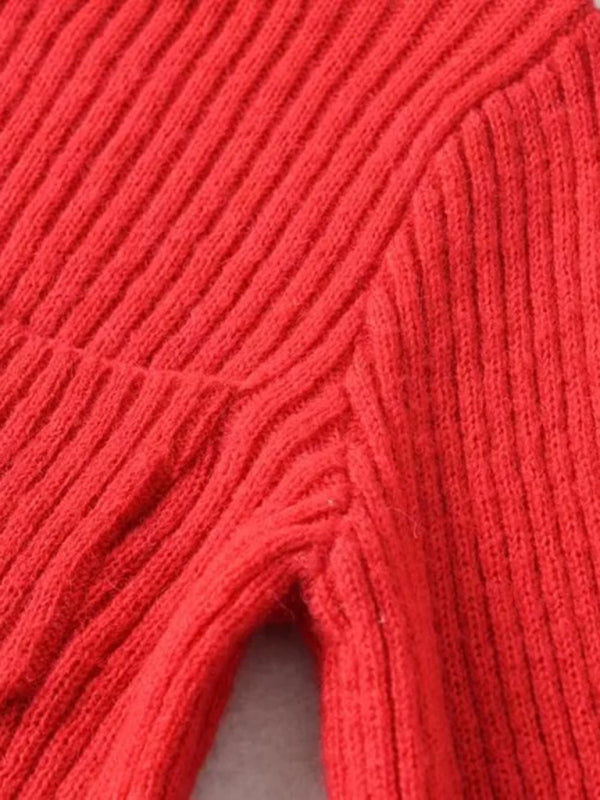 Women's new round neck thickened curved hem short long-sleeved sweater