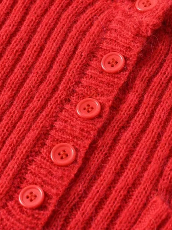 Women's new round neck thickened curved hem short long-sleeved sweater