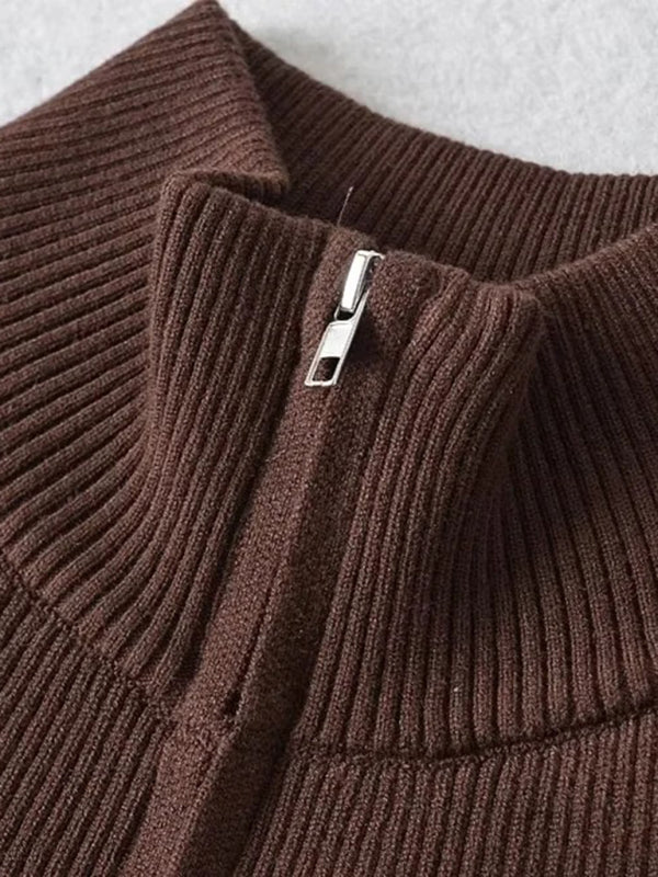 Nouveau cardigan rayé à manches longues cintrées et fermeture éclair double curseur pour femme 