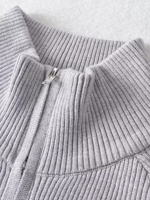 Nouveau cardigan rayé à manches longues cintrées et fermeture éclair double curseur pour femme 
