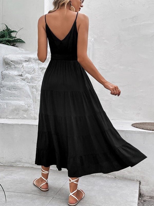 Neues schwarzes Midikleid mit Trägern für Damen 
