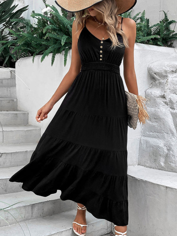 Neues schwarzes Midikleid mit Trägern für Damen 